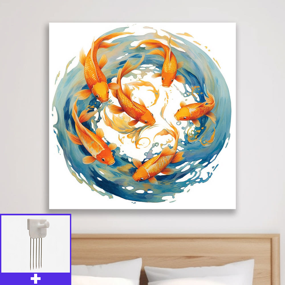 황금 잉어 80x80cm 캔버스 액자 구어도 잉어그림 - 메인 이미지