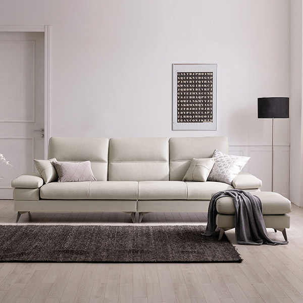 삼익가구 사이먼 통가죽 천연면피 소파 스툴포함, 라이트베이지, 4인용