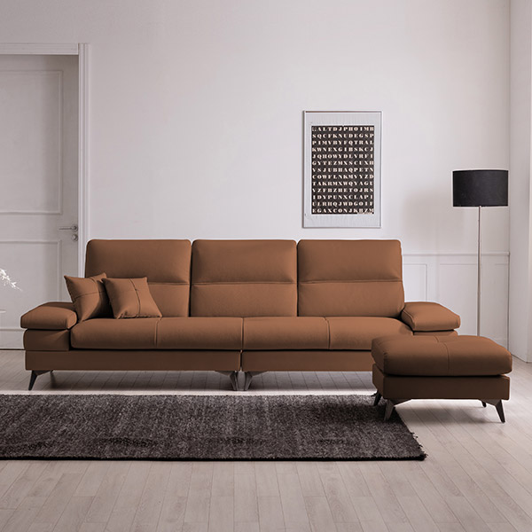 삼익가구 사이먼 통가죽 천연면피 소파 스툴포함, 카멜, 4인용