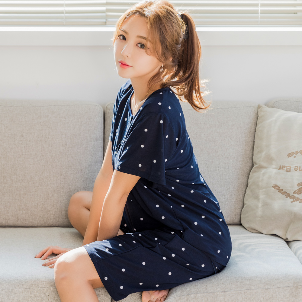 여성잠옷세트 도트 네이쳐마 반팔 잠옷 파자마 홈웨어 - 상품 이미지