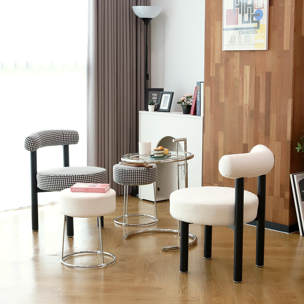 피카소 인테리어 디자인 원형 다용도 화장대 스툴의자 실버, 하운드체크