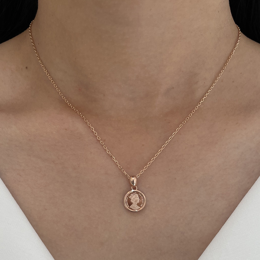 14K 18K 11mm 미니 엘리자베스 코인 펜던트 - 상세 이미지 2