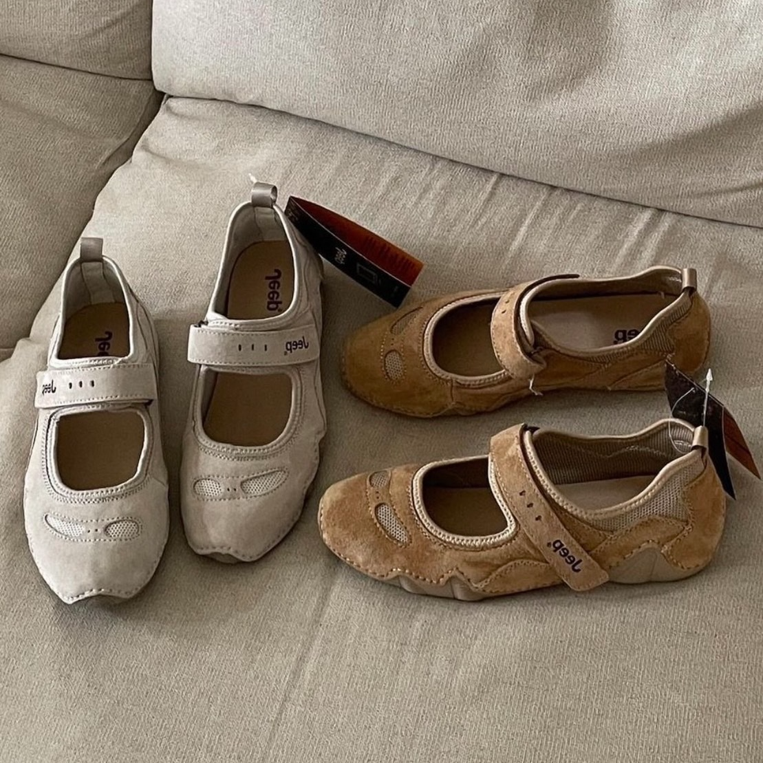 지프 우먼즈 메리제인 벨크로 베이지 그레이 플랫힐 싱글 슈즈 샌들 PX231WAS575