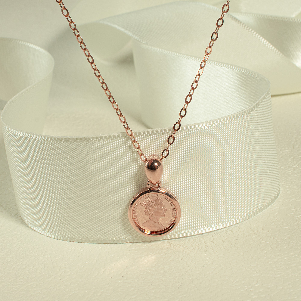 14K 18K 11mm 미니 엘리자베스 코인 펜던트 이미지 6