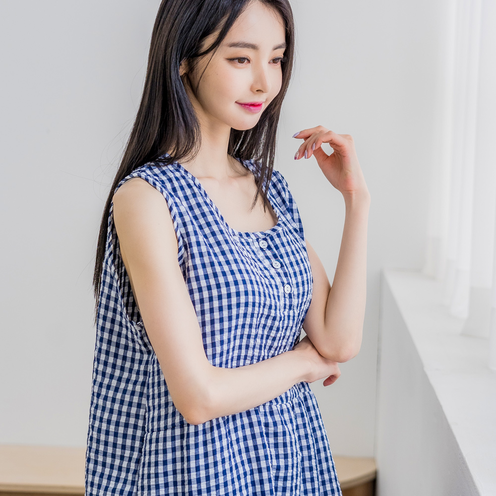 [에이원] 여성잠옷 쿨 엠보 민소매 원피스 파자마 홈웨어 - 상품 이미지