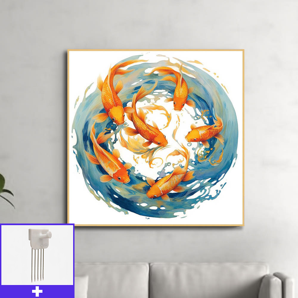 황금 잉어 80x80cm 무광골드 알루미늄액자 구어도 그림 - 메인 이미지
