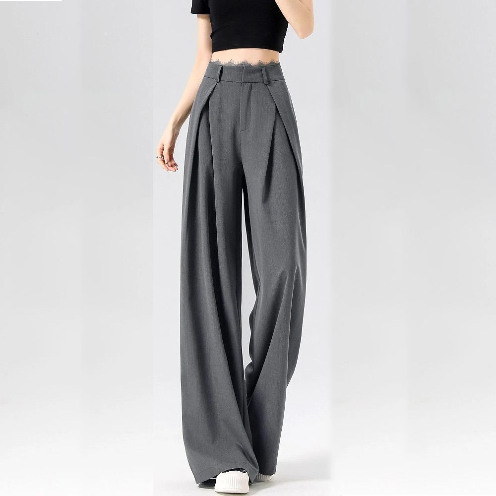 여성 레이스 정장바지 하이웨스트 루즈핏 키높이 캐주얼 와이드팬츠 - 상세 이미지 3