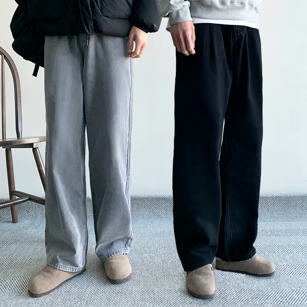 1+1 남자기모청바지 와이드청바지 블랙진 일자데님 - 메인 이미지