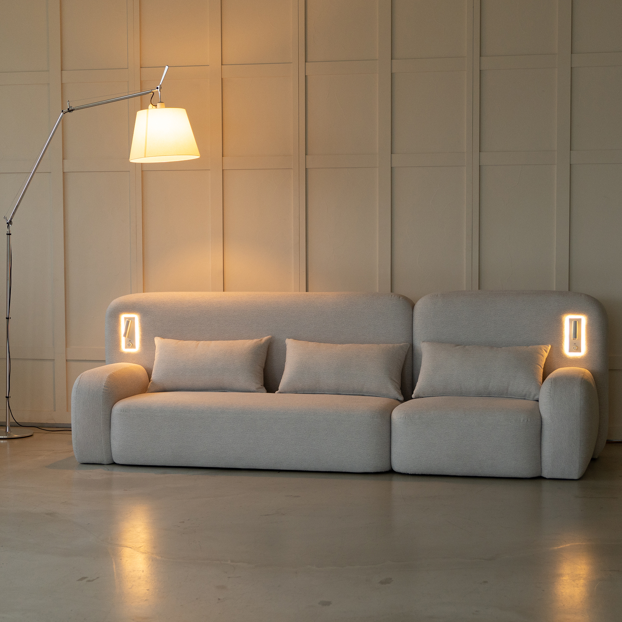 무드 라운드 조명 기능성 패브릭 소파