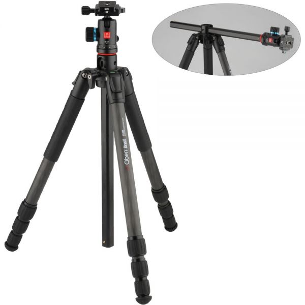 90° 측면 중앙 기둥과 BE-117 듀얼 액션 볼 헤드가 있는 오벤 스카이실 CFT-6194L 4단면 탄소 섬유 삼각대 : 켄보
