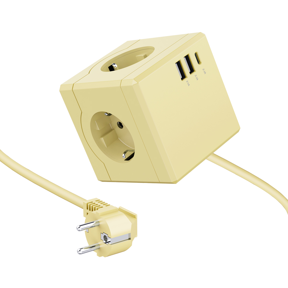 에코너 MT03 큐브 납작 고용량멀티탭 USB C타입충전기 멀티콘센트 3m, 옐로우, 1개 - 상세 이미지 2