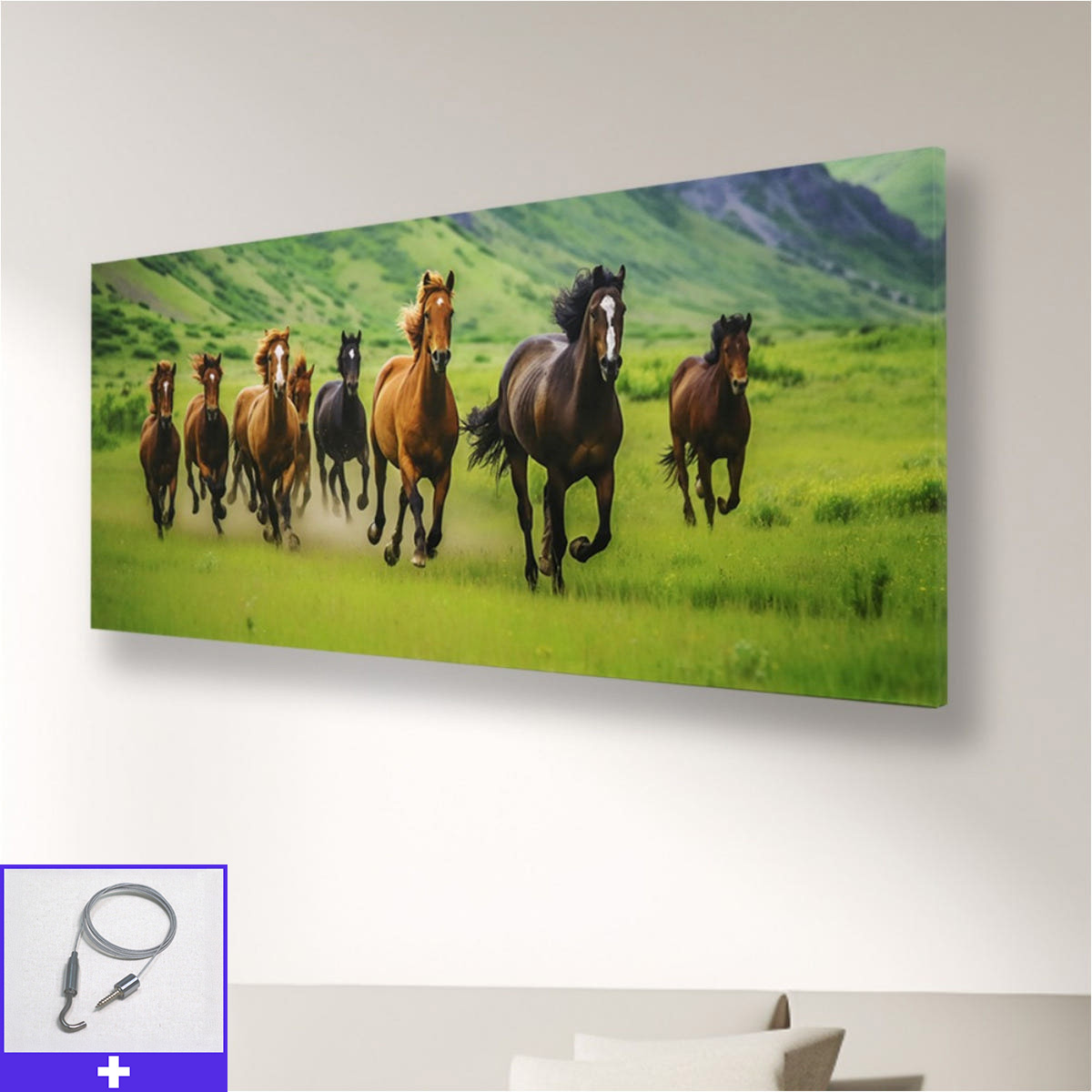 초원팔마도 150x60 캔버스 액자 말그림 - 메인 이미지