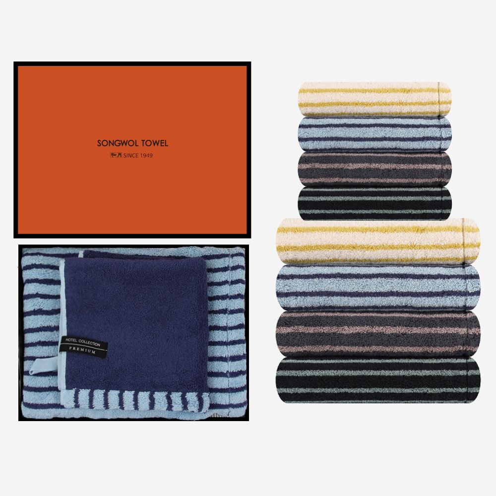 [단독] 송월타올 호텔컬렉션 스트라이프 솔리드 고급 호텔수건 핸드타올 세트 집들이선물 고급수건 스트라이프수건