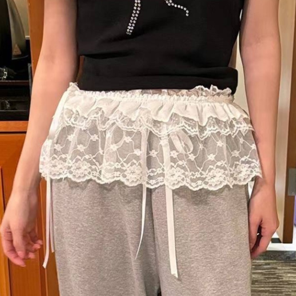 러블리 레이스 레이어드 랩스커트 리본 프릴 치마 쉬폰 랩 스커트
