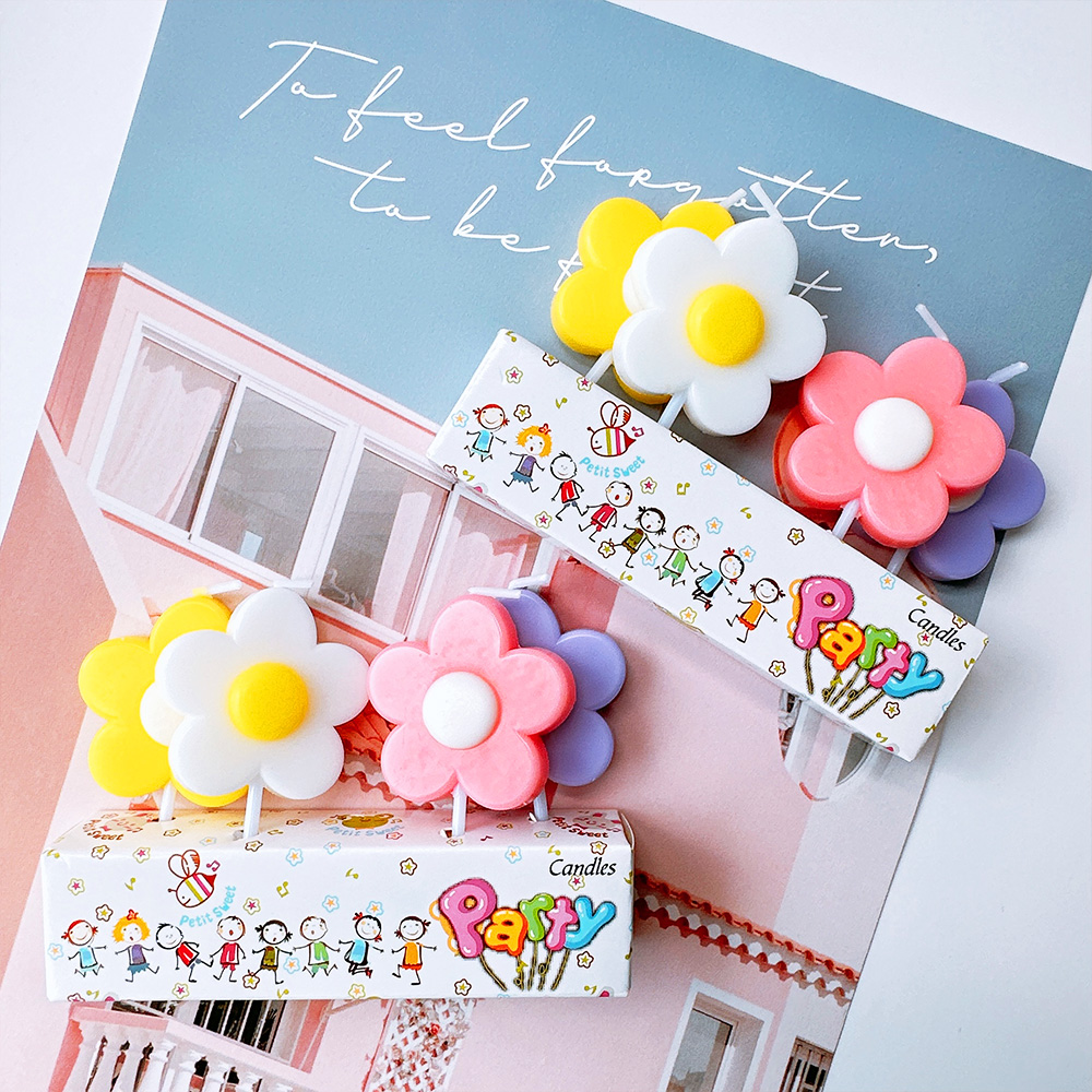 데코레이션 캔들 4개입 특이한 생일 초 케이크 케잌 파티 이벤트 축하 데이지 4색 - 메인 이미지