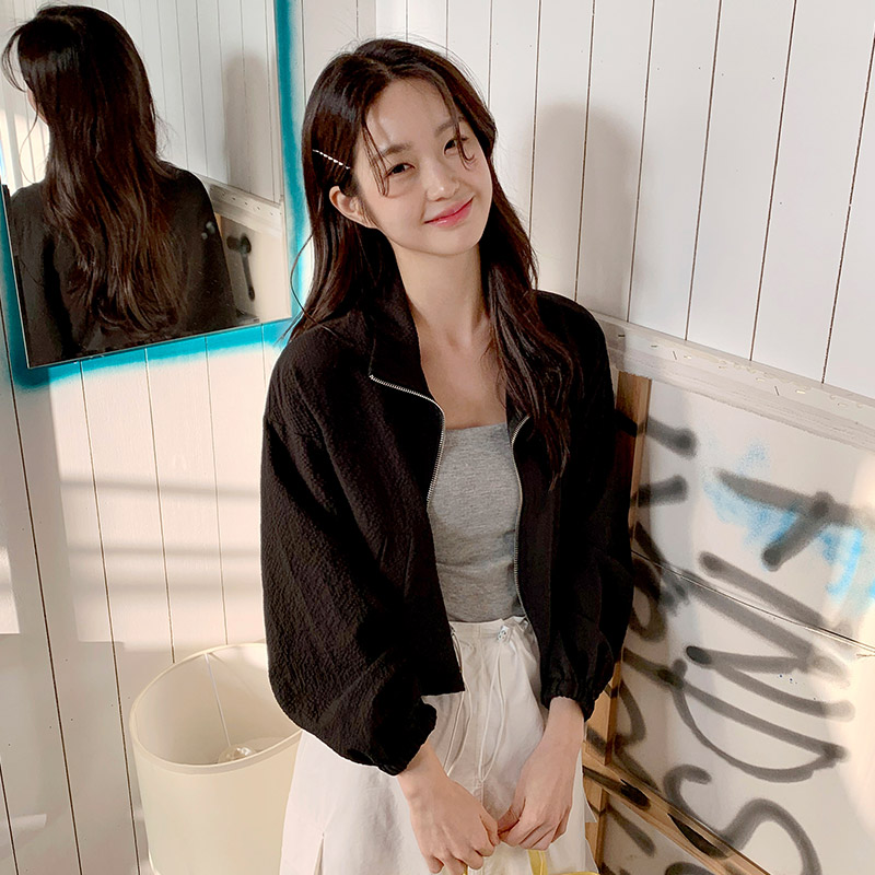 에노딘 스트링 크롭 시어서커 집업 점퍼 jp720 - 상세 이미지 4