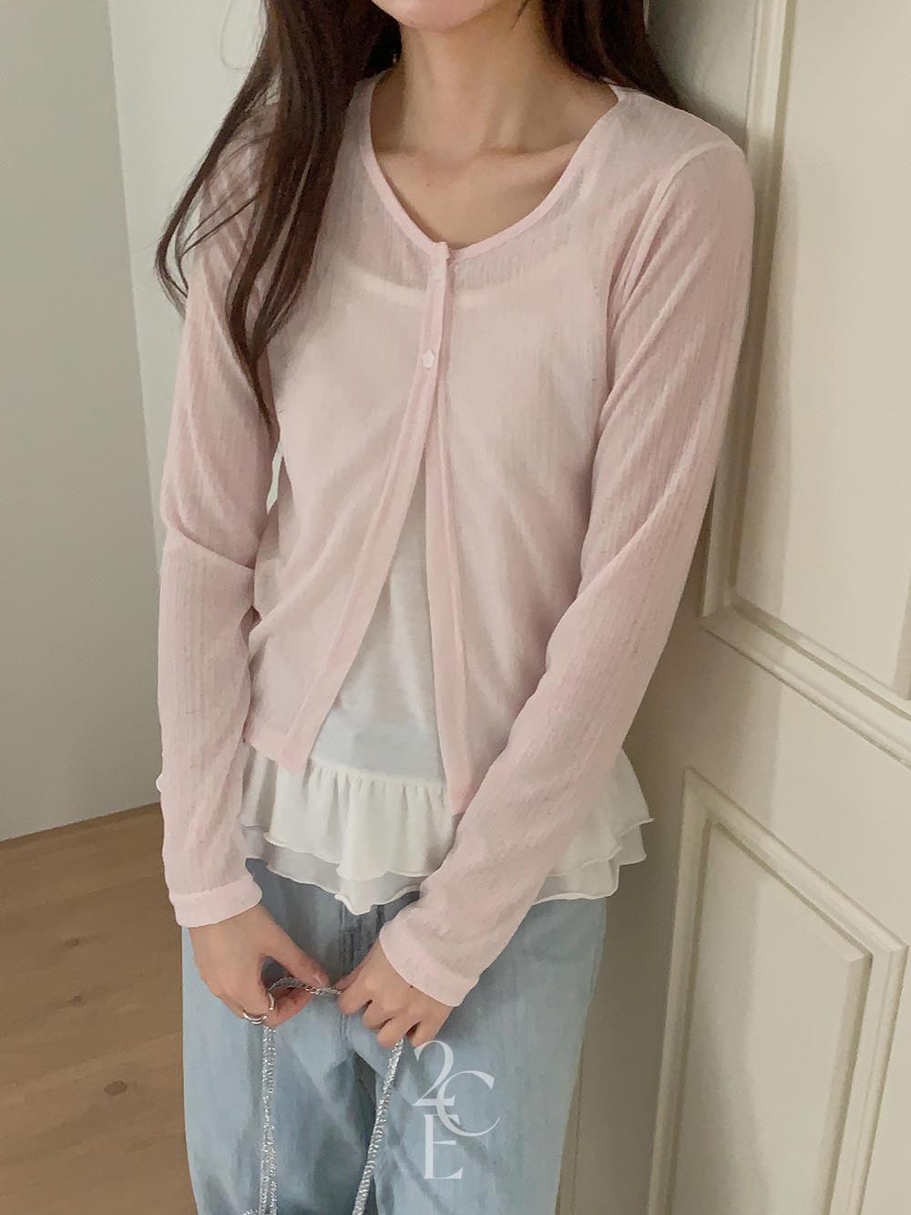 레이지 살안타 슬림 시스루 가디건 (3color) 여름 썸머 긴팔 얇은 오픈 볼레로 - 상세 이미지 5