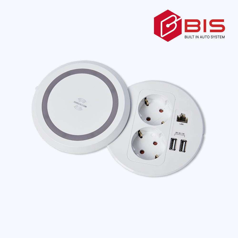 BIS 듀얼 멀티 회전 콘센트 2구 빌트인 USB LAN 사무실 침대 책상 BID-221W - 상품 이미지