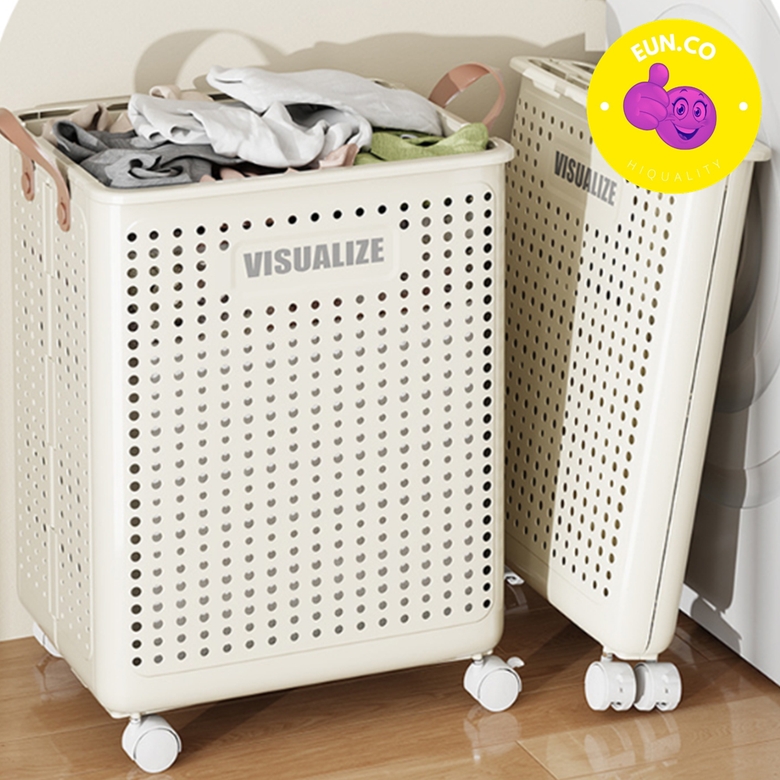 바퀴달린 이동식 틈새 빨래바구니 튼튼한 접이식 슬림 세탁 바구니