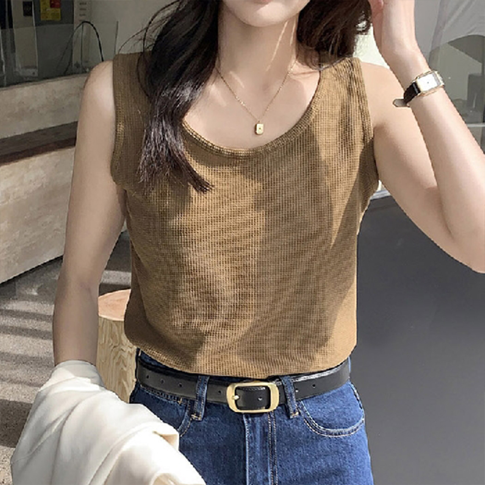 여성 민소매 이너 티셔츠 무지 봄 20대 데일리 캐쥬얼 티 여름 가을 여자 나시 라운드넥 - 상품 이미지