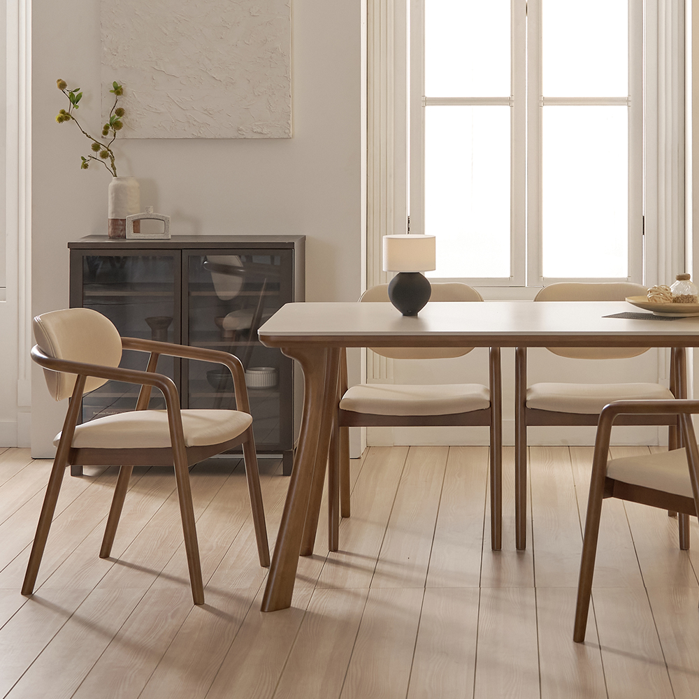 하모니 6인용 원목 포세린 세라믹 식탁 세트 식탁+의자4, 2000mm, 월넛