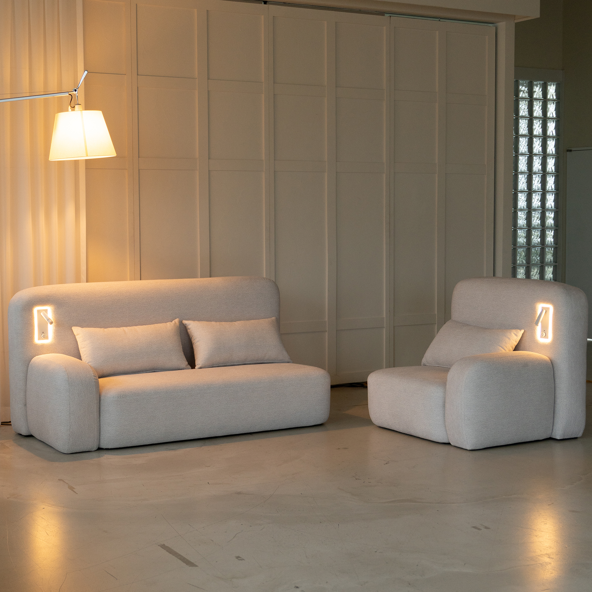 무드 라운드 조명 기능성 패브릭 소파