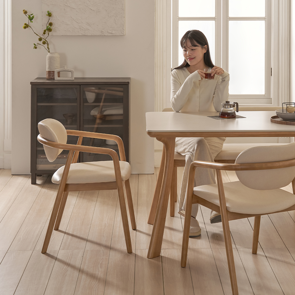 하모니 6인용 원목 포세린 세라믹 식탁 세트 식탁+의자2+벤치1, 2000mm, 쿠키