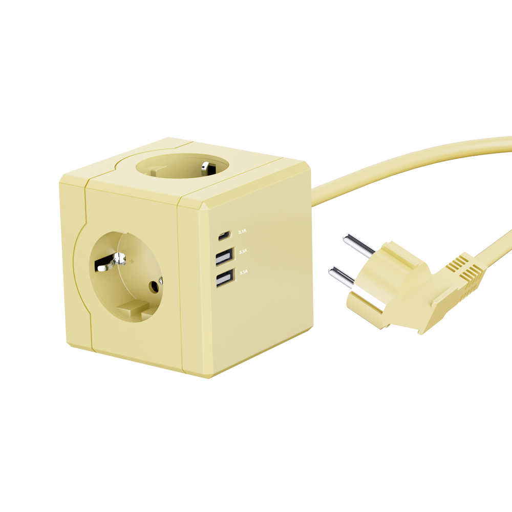 에코너 MT02 큐브 납작 고용량멀티탭 USB C타입충전기 멀티콘센트 1.8m, 옐로우, 1개 - 상품 이미지
