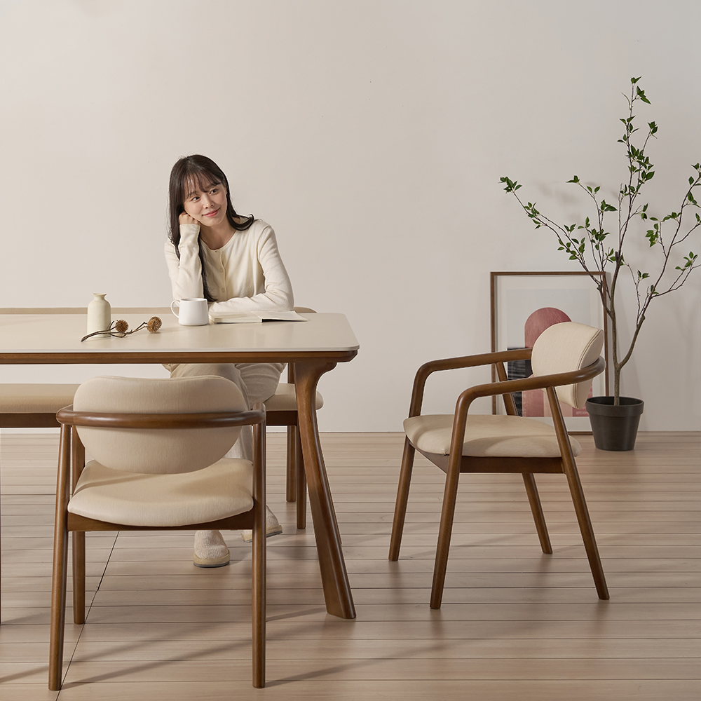 하모니 6인용 원목 포세린 세라믹 식탁 세트 식탁+의자2+벤치1, 2000mm, 월넛