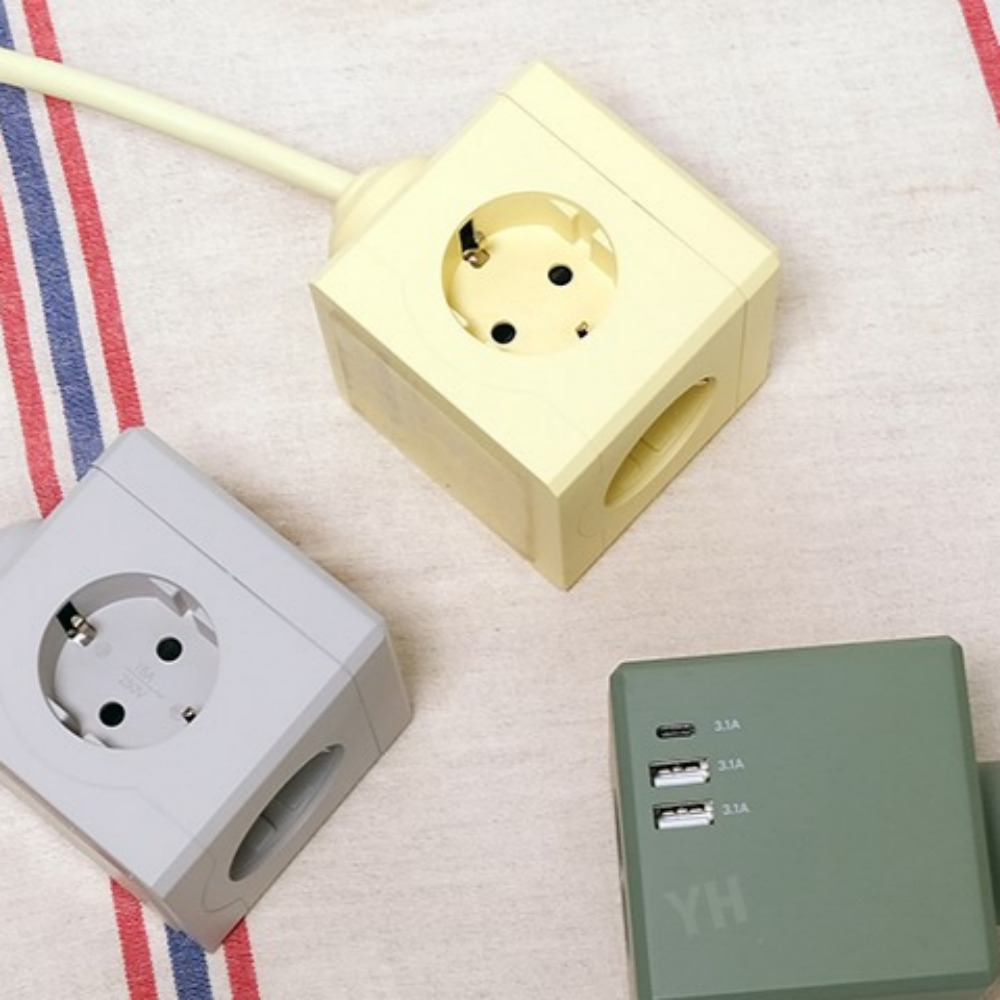 에코너 MT03 큐브 납작 고용량멀티탭 USB C타입충전기 멀티콘센트 3m, 옐로우, 1개 - 상세 이미지 4