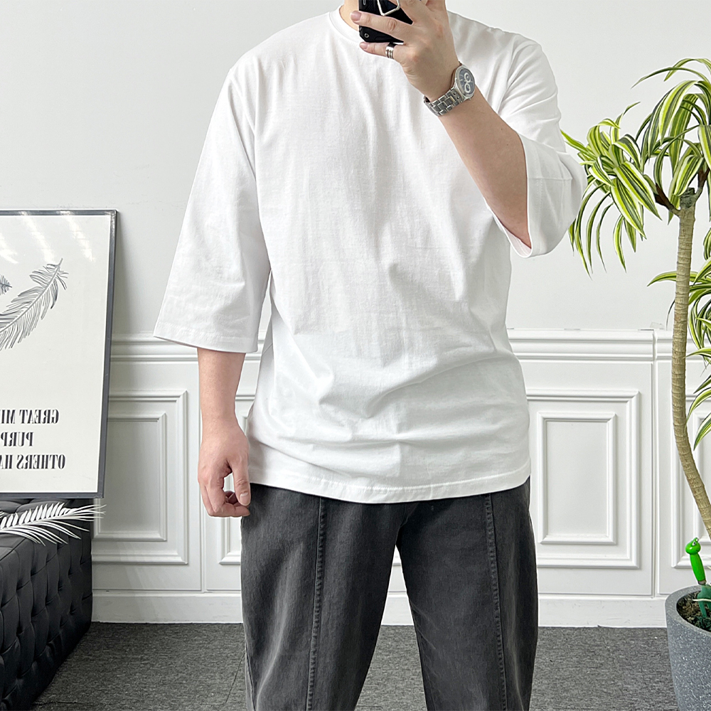 남자 오버핏 옆트임 무지 7부 티셔츠 - 상품 이미지