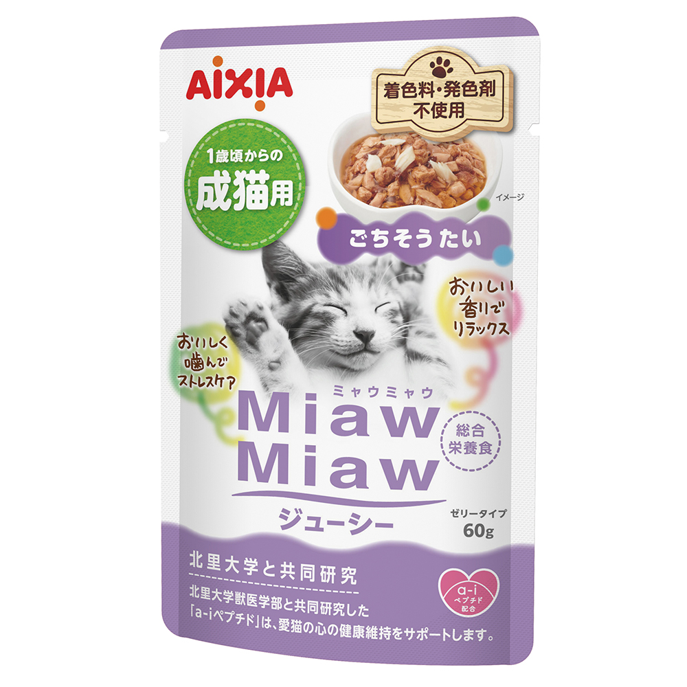 아이시아 먀우먀우 쥬시 파우치 고양이 습식 맛있는 도미, 60g, 1개 - 메인 이미지