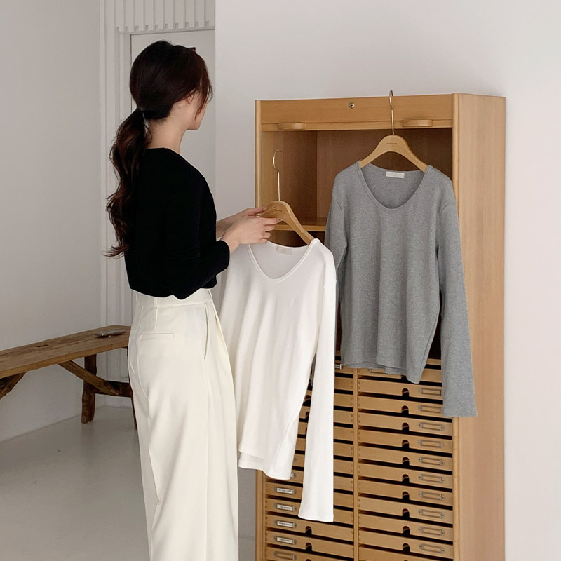 [자체제작] (프리미엄 원단) 에스 말랑쫀득 사계절 유브이넥 티셔츠 ts4327