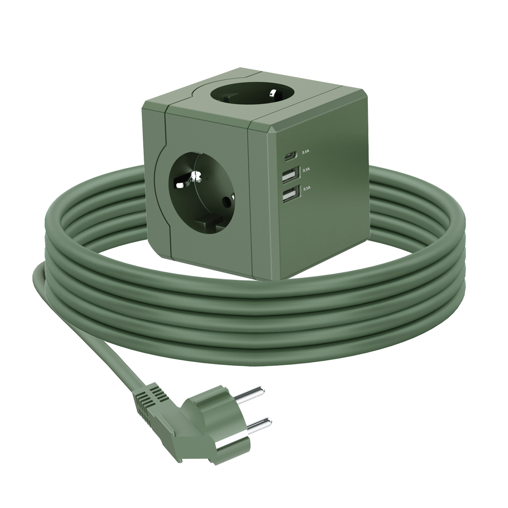 에코너 MT03 큐브 납작 고용량멀티탭 USB C타입충전기 멀티콘센트 3m, 그린, 1개 - 상세 이미지 2