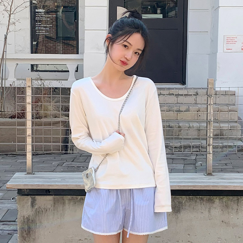 [자체제작] (프리미엄 원단) 에스 말랑쫀득 사계절 유브이넥 티셔츠 ts4327