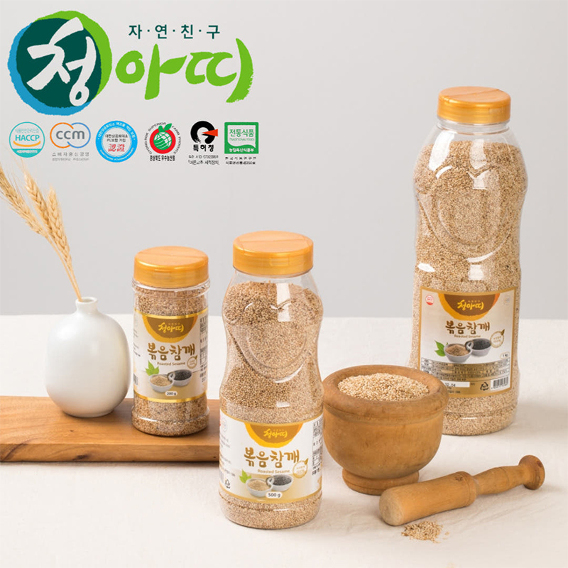 [청아띠] 껍질벗긴 국산 볶음참깨 500ml(PET) - 상품 이미지