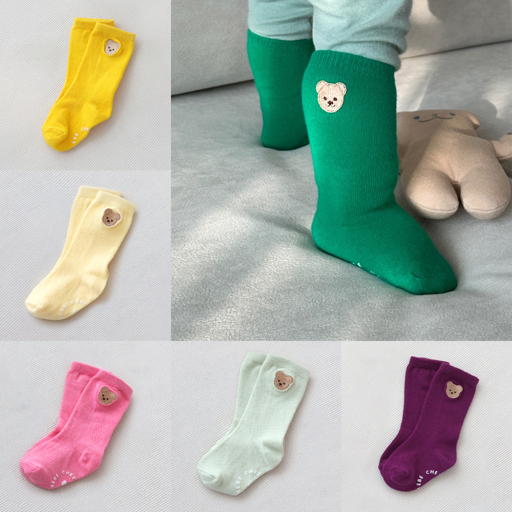 단품 쉐베베 유아 논슬립 마카롱 곰 캐릭터 컬러풀 중목 양말