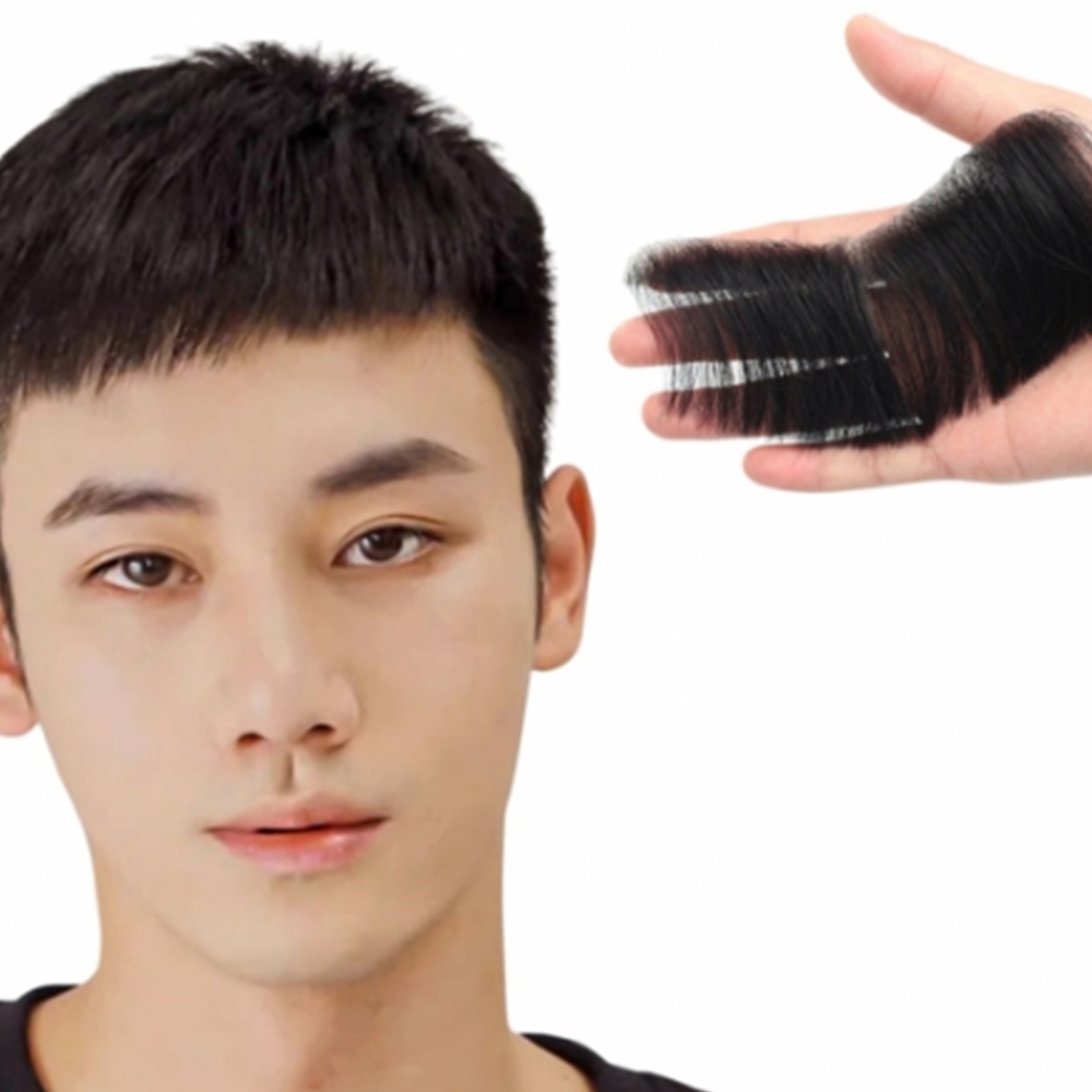 붙이는 남자부분가발 인모 앞머리가발 M자 탈모 붙임머리 - 상품 이미지