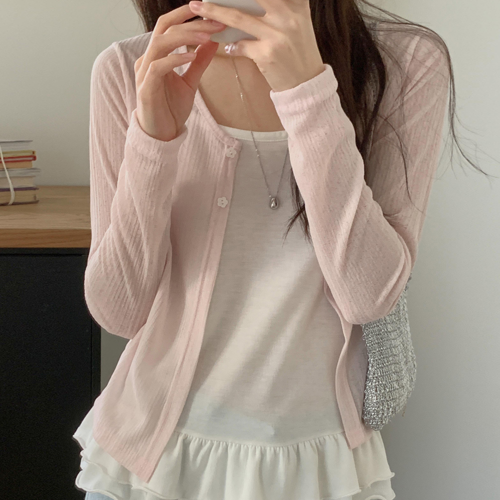 레이지 살안타 슬림 시스루 가디건 (3color) 여름 썸머 긴팔 얇은 오픈 볼레로 - 상품 이미지