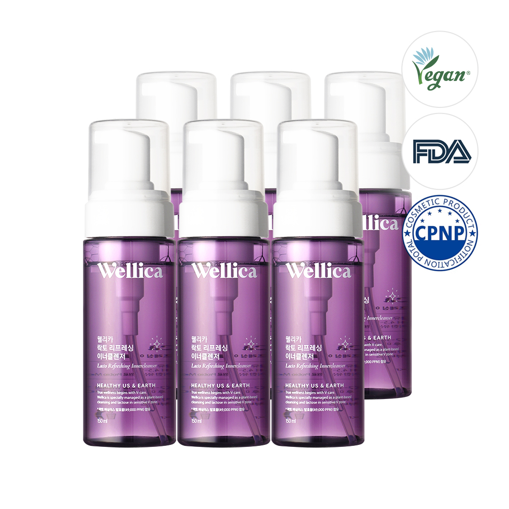 웰리카 여성청결제 저자극 질세정제 비건 이너클렌저 약산성 질염 Y존케어 150ml, 6개 - 메인 이미지