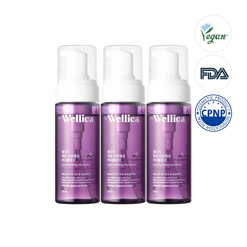 웰리카 여성청결제 저자극 질세정제 비건 이너클렌저 약산성 질염 Y존케어 150ml, 3개 - 메인 이미지