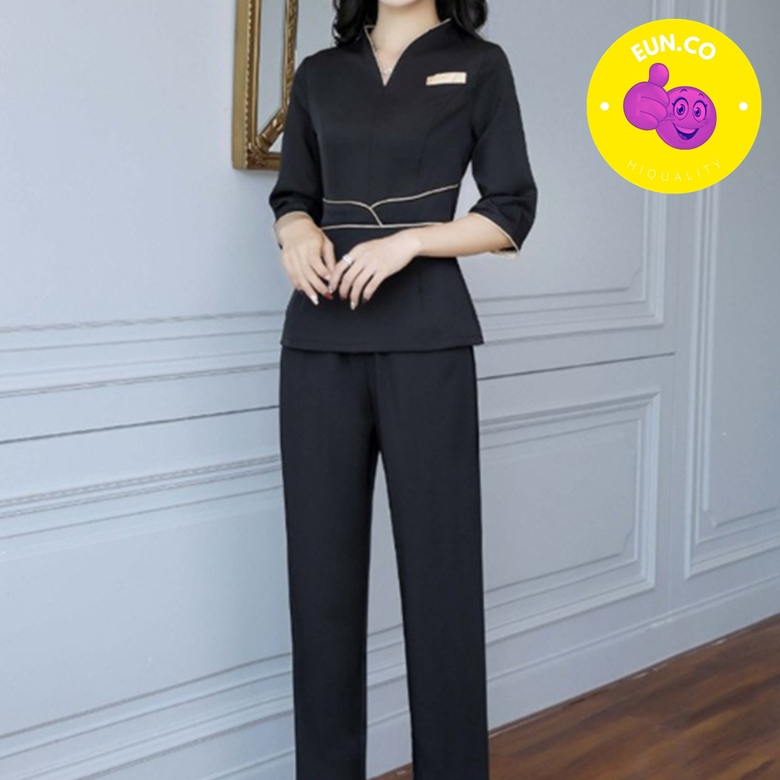 피부관리사 가운 위생 유니폼 검은색바지 상담실장 뷰티샵 마사지사 상하의세트