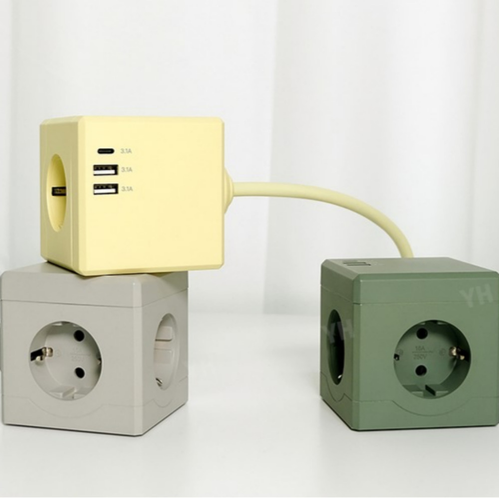 에코너 MT03 큐브 납작 고용량멀티탭 USB C타입충전기 멀티콘센트 3m, 그린, 1개 - 상세 이미지 4