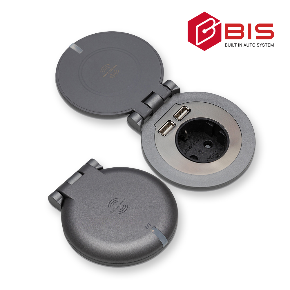 BIS 멀티커버형 콘센트 1구 빌트인 USB 고속양면충전 사무실 침대 책상 BID-201W - 메인 이미지