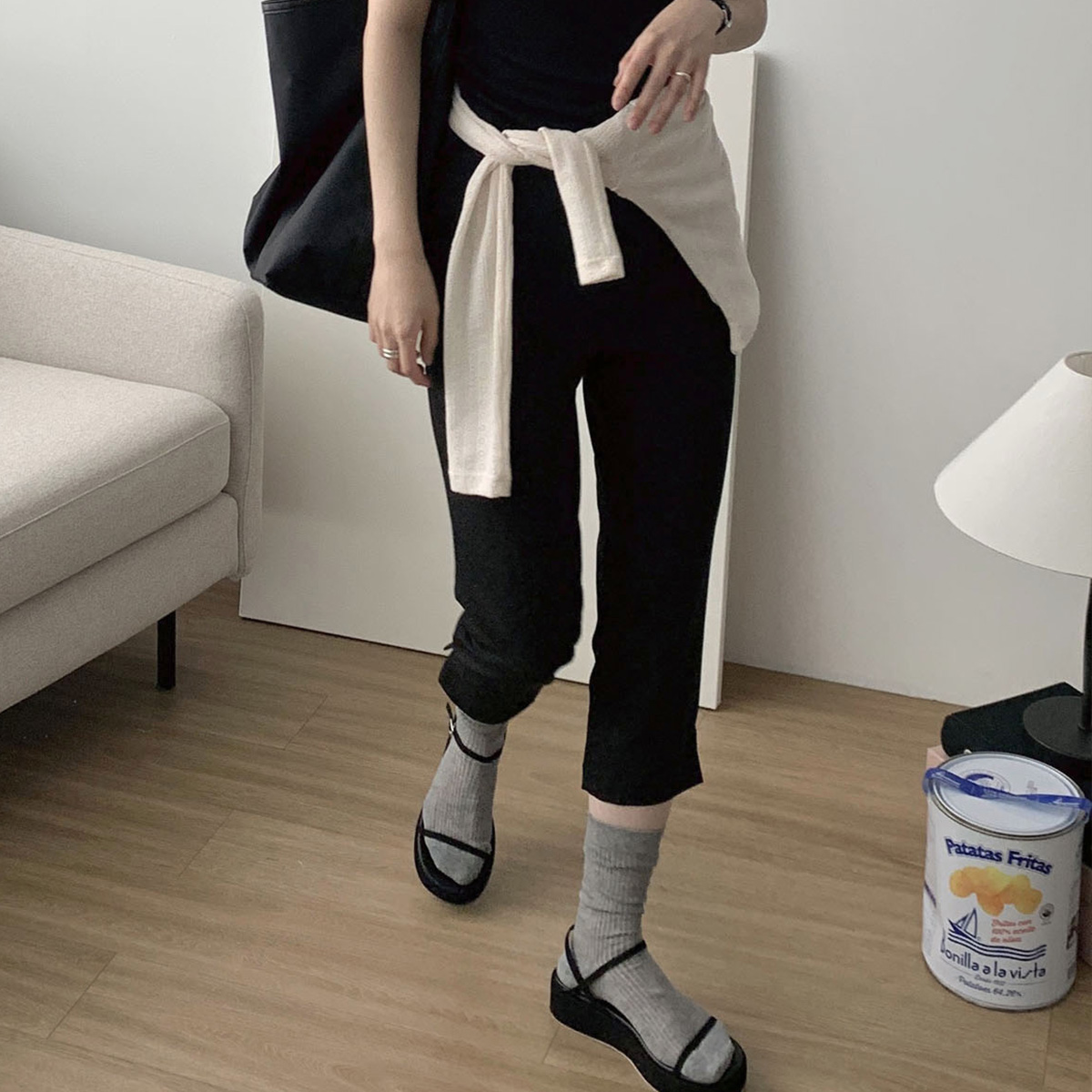 [자체제작/당일발송] 카프리 팬츠 7부 슬림핏 하이웨스트 스판버뮤다 슬릿 쇼츠 (블랙)