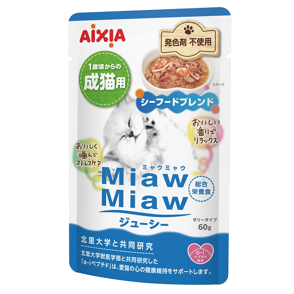 아이시아 먀우먀우 쥬시 파우치 고양이 습식 씨푸드, 60g, 1개 - 메인 이미지