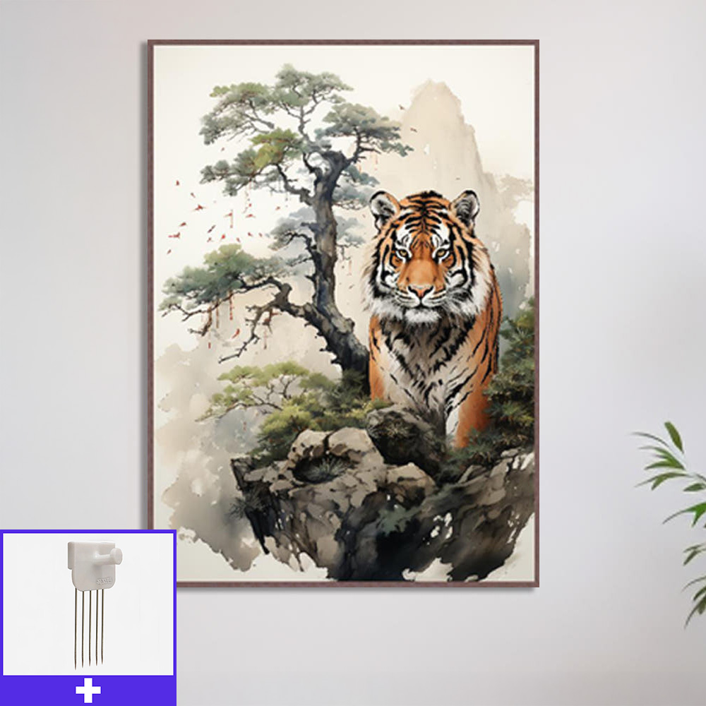 동양 호랑이 A1 무광체리 알루미늄액자 호랑이그림 - 메인 이미지