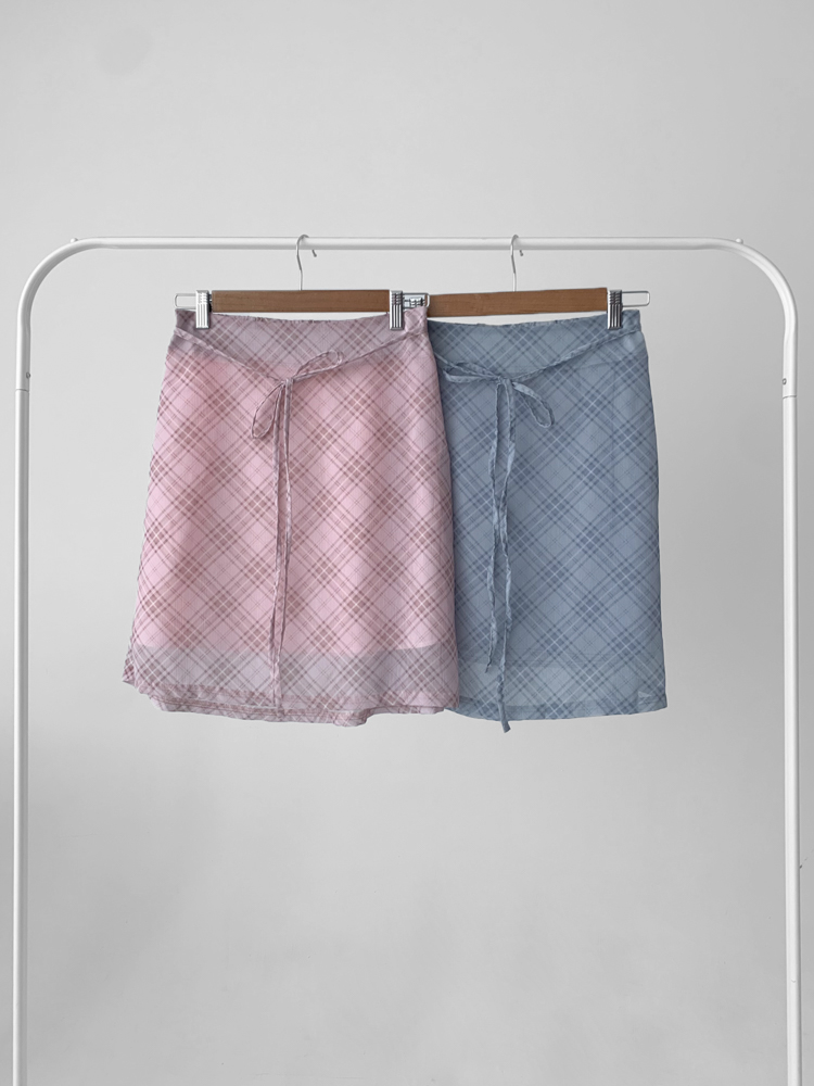 [하체커버♥] 허시 쉬폰 체크 리본 미디 스커트 2color 상세 이미지 19