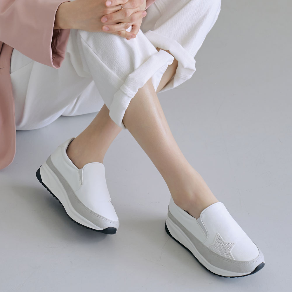 에스유니 큐빅 포인트 발편한 여성용 통굽 키높이 슬립온 운동화 4.5cm 이미지 8