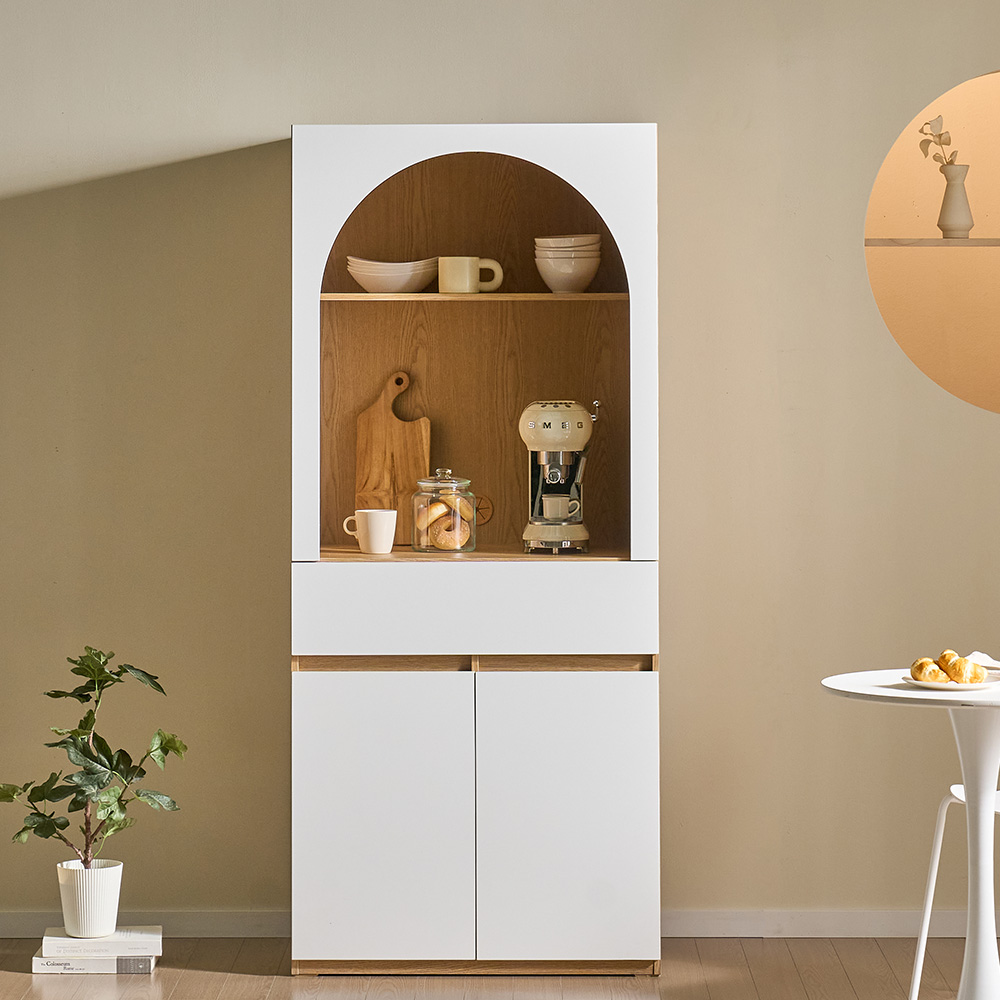 로쏘 아르코 E0 홈바 광파오븐 냉장고장 홈카페장 주방 수납장 800x600x1850mm, 3단, 오크화이트